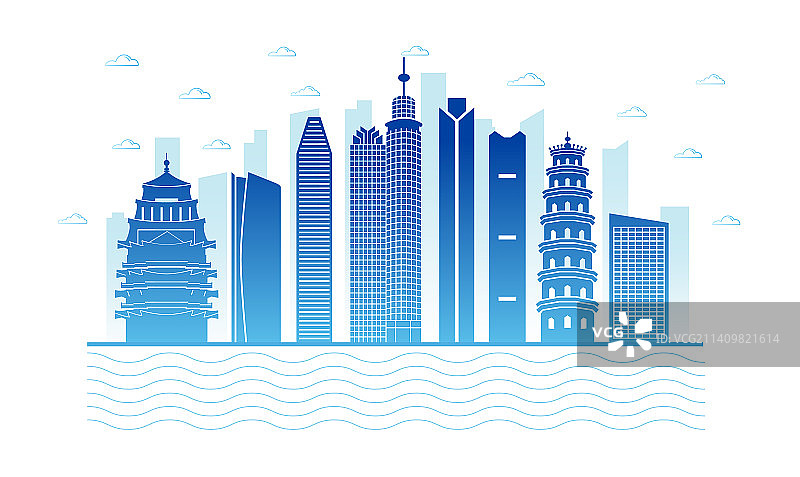 中国广东省惠州市城市天际线矢量插画图片素材