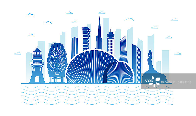 中国广东省珠海市城市天际线矢量插画图片素材