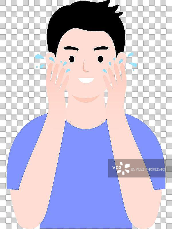 用水清洁面部的男性插画图片素材
