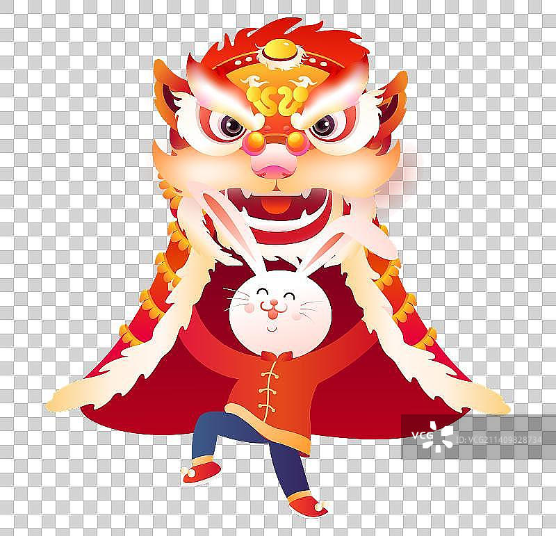 2023年兔年醒狮舞狮子年俗插画元素图片素材