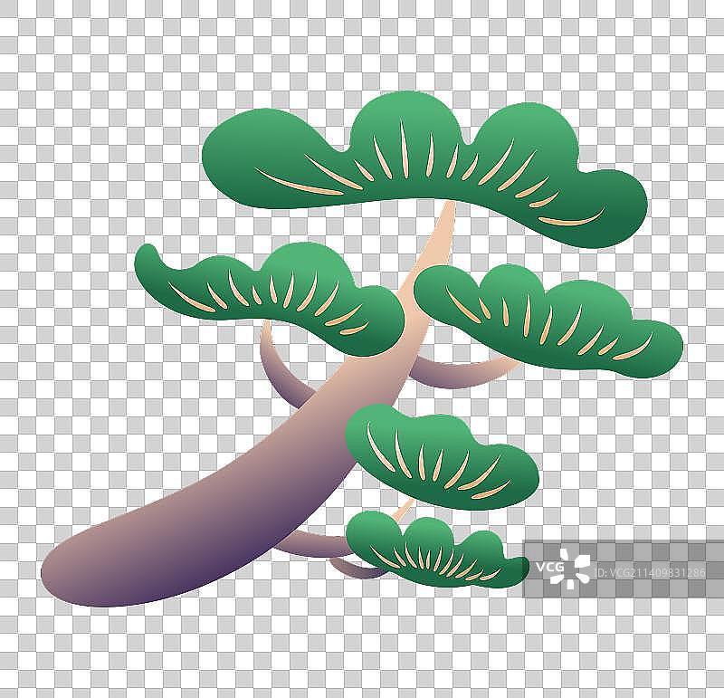 新年松柏松树国潮插画元素图片素材