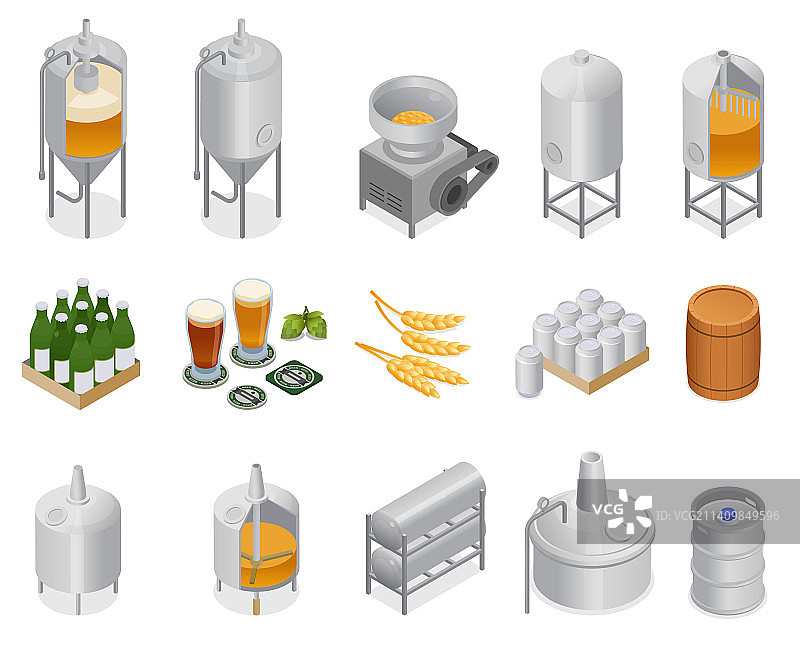 啤酒生产图标集图片素材