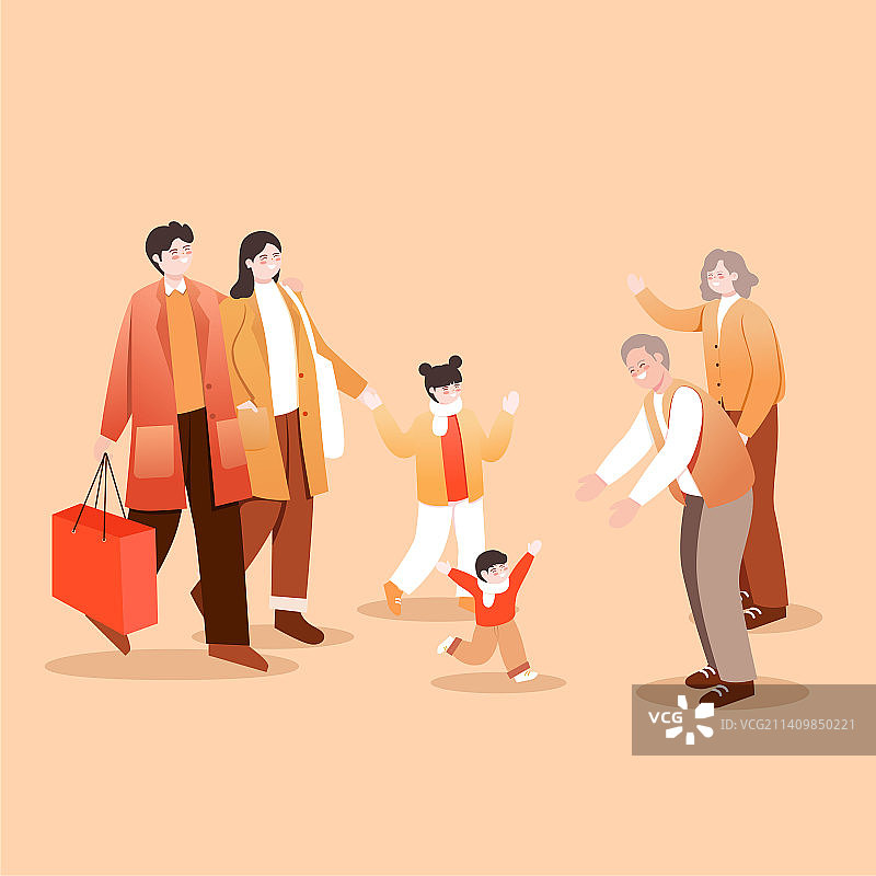 节日看望老人插画人物元素图片素材