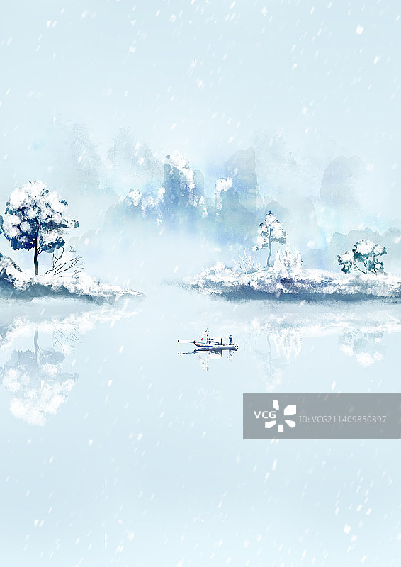 冬天意境山水画图片素材
