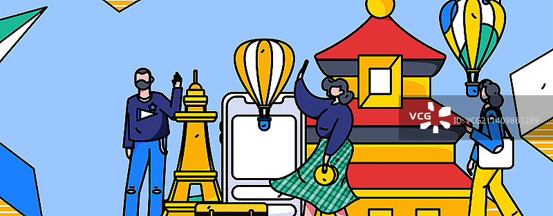 节假日旅游出行人物互联网背景矢量插画图片素材