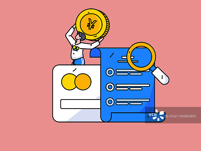 查看信用卡的人物扁平矢量概念运营插画图片素材