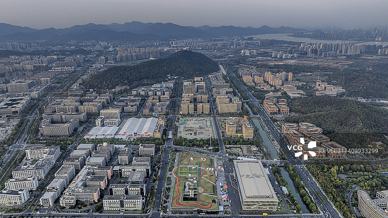 云栖小镇会展中心一期二期俯拍图片素材