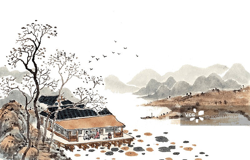 手绘二十四节气水墨插画立冬图片素材