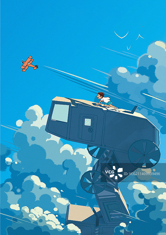 在夏日天空中追逐飞机图片素材