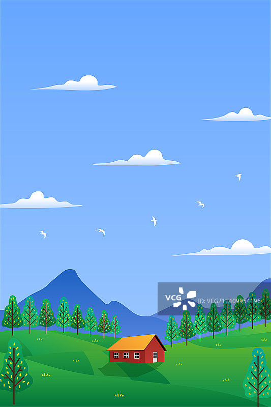 春天美景插画竖版图片素材