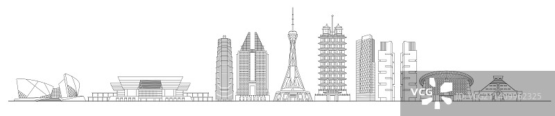 郑州城市地标建筑黑色矢量插画图片素材