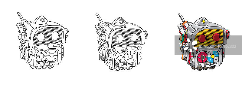 卡通机器人线稿及色稿图片素材