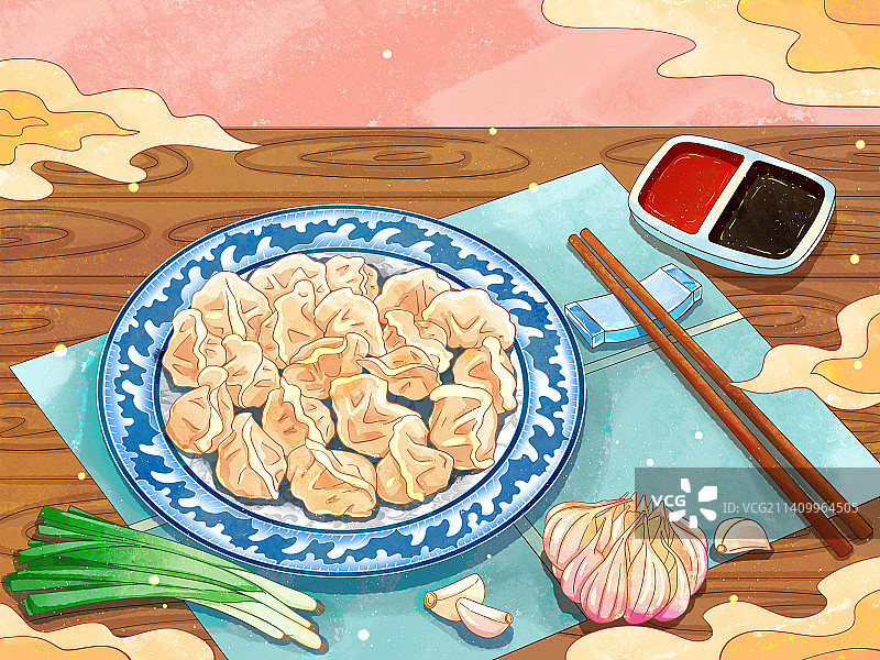 手绘水彩传统美食水饺插画图片素材