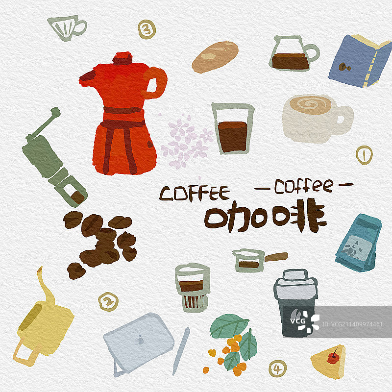 手绘咖啡可爱插画图片素材