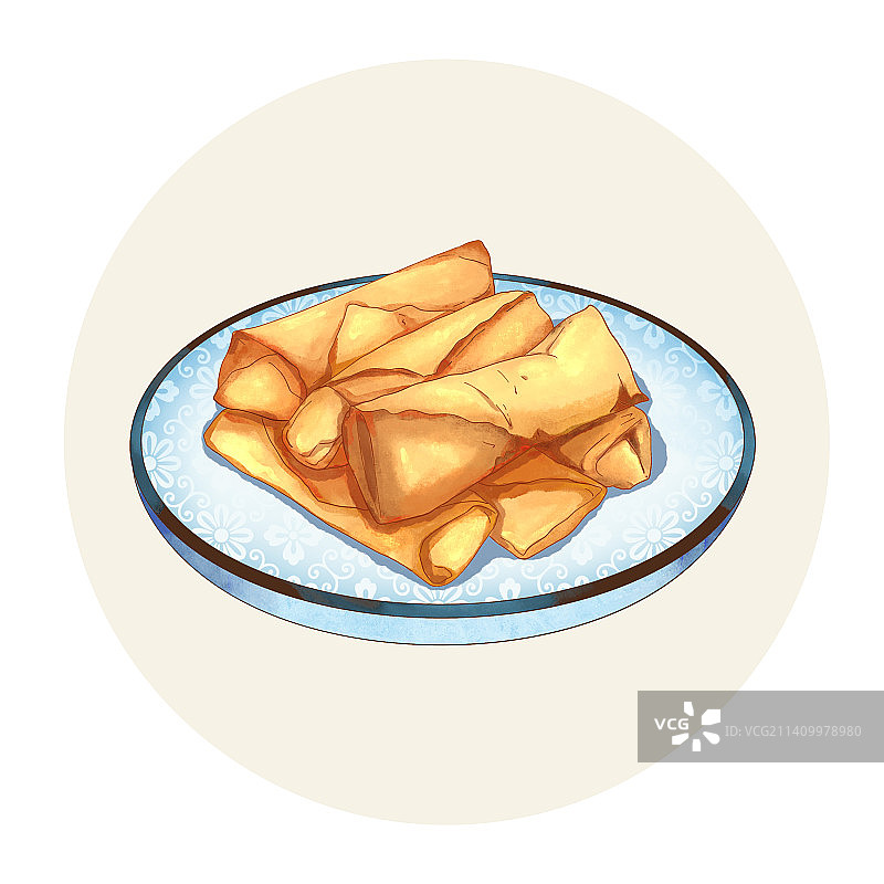 手绘水彩传统美食春卷插画图片素材