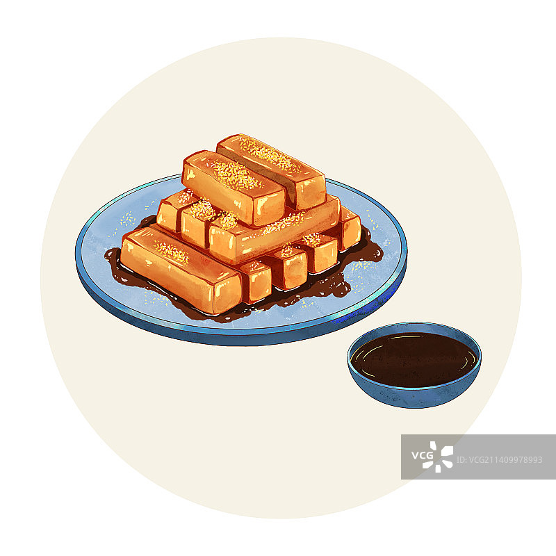 手绘水彩传统美食红糖糍粑插画图片素材