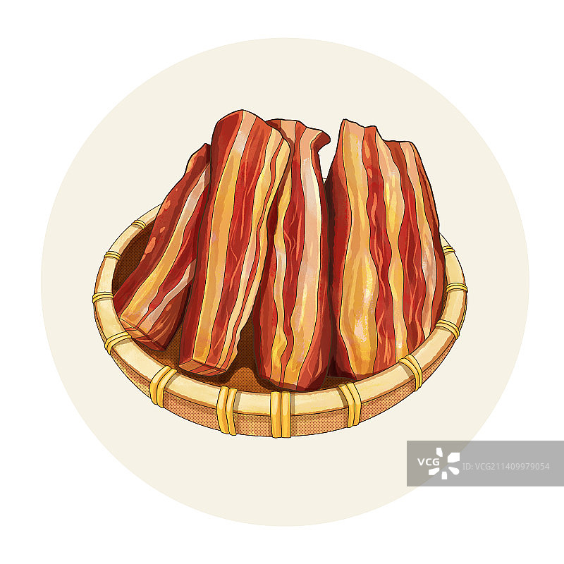手绘水彩传统美食腊肉插画图片素材