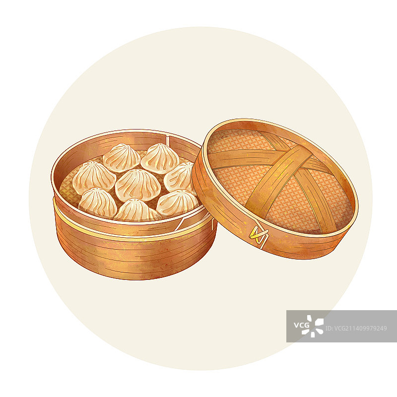 手绘水彩传统美食小笼包插画图片素材