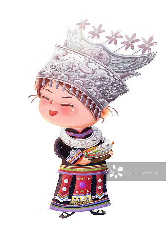 苗族人物形象插画民族插画酸汤鱼插画图片素材