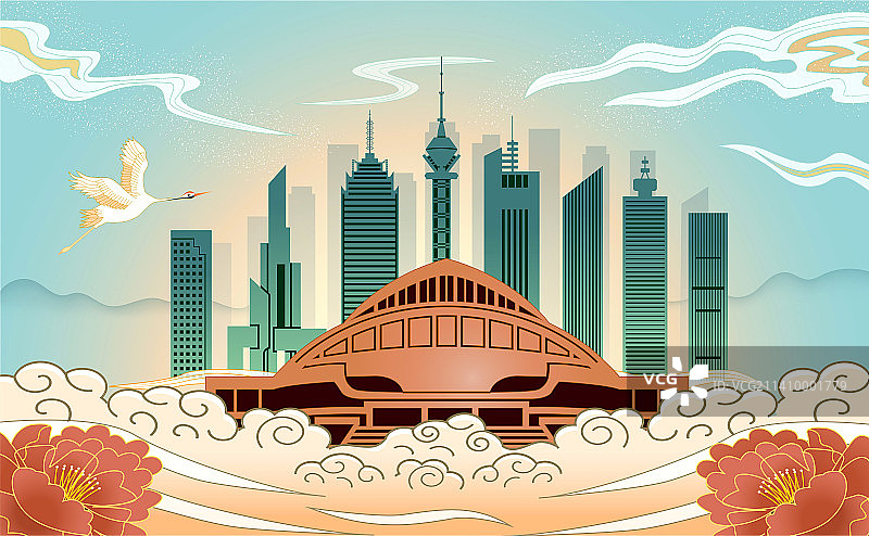 中国河北石家庄市城市国风海报插画图片素材