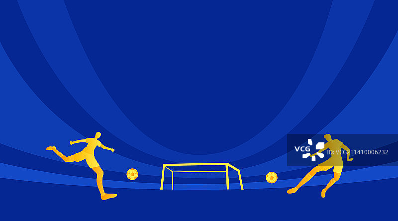 蓝金踢足球的人矢量插画，两人踢足球对战比赛榜单插画，决战世界杯海报，足球比赛海报插画足球盛宴新年春节图片素材