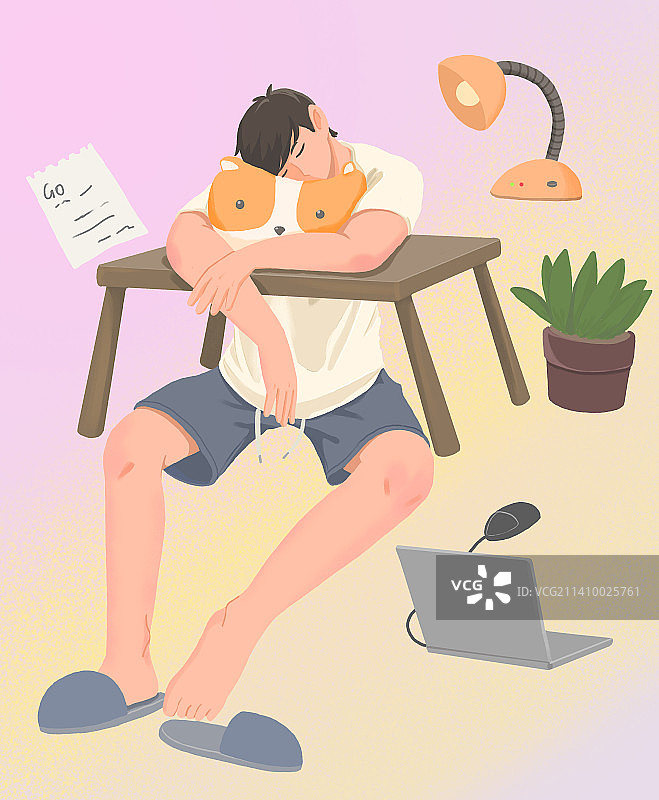 在家办公休息扁平风插画图片素材