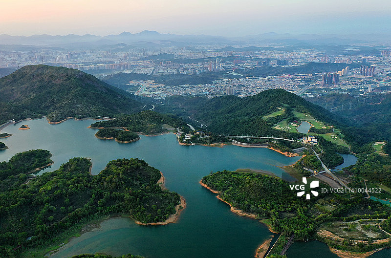 广东省深圳市盐田区东部华侨城三洲田茶溪谷孙中山庚子首义雕塑园航拍图片素材