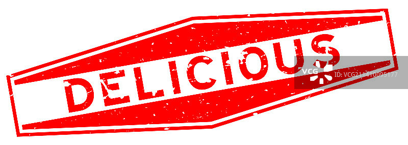 做旧红色美味文字六边形橡胶印章图片素材