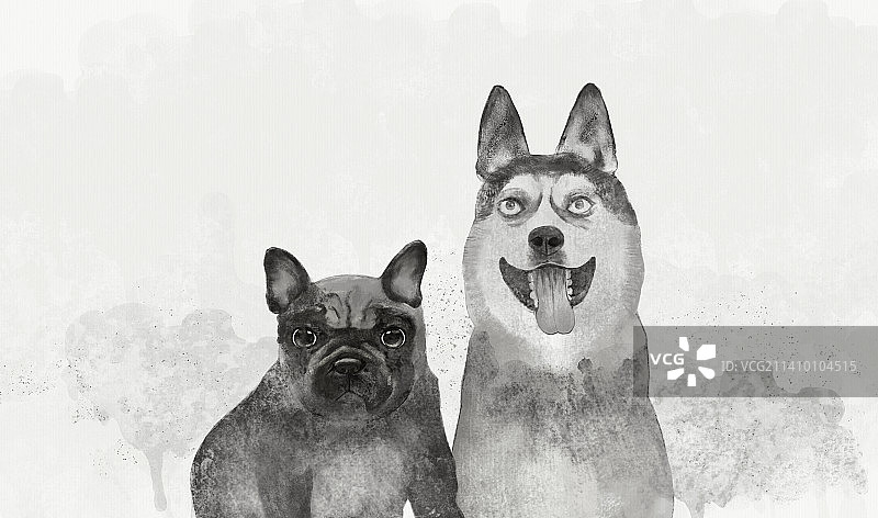 萌宠水墨插画狗狗装饰画图片素材