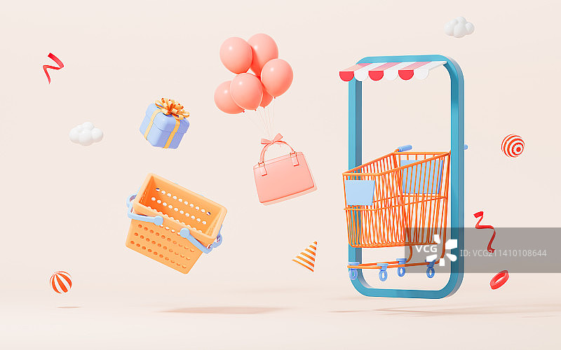 手机网购主题3D渲染图片素材