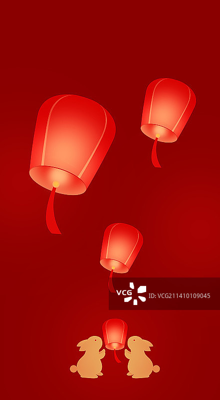 元宵节放心愿灯许愿灯活动插画，兔年，新年春节元宵节灯谜小年元旦海报，新春佳节祈福图片素材