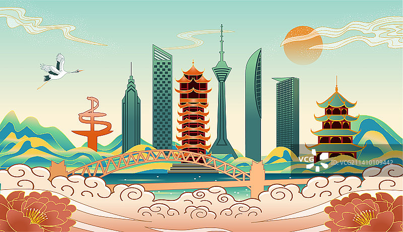 中国四川省成都市城市国风海报插画图片素材