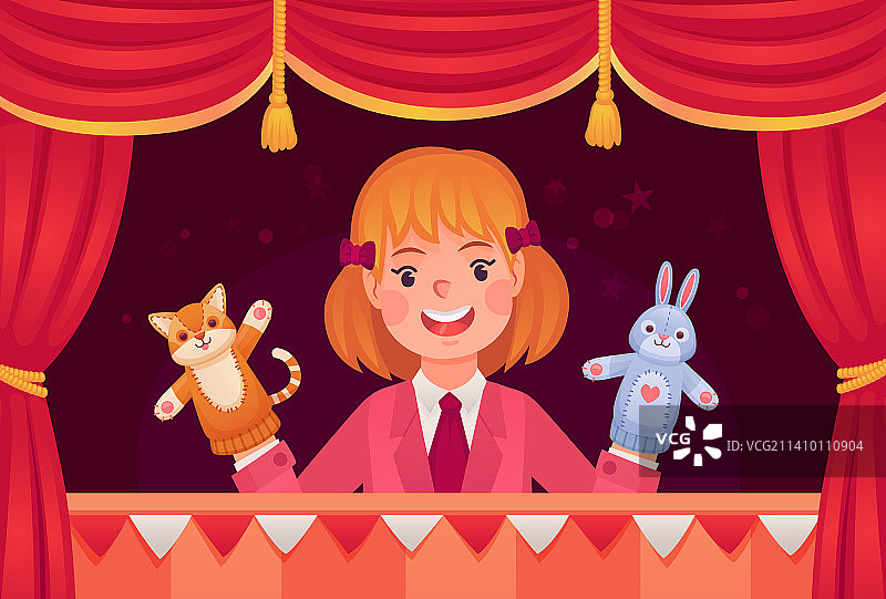 玩袜子木偶的快乐学龄前儿童图片素材