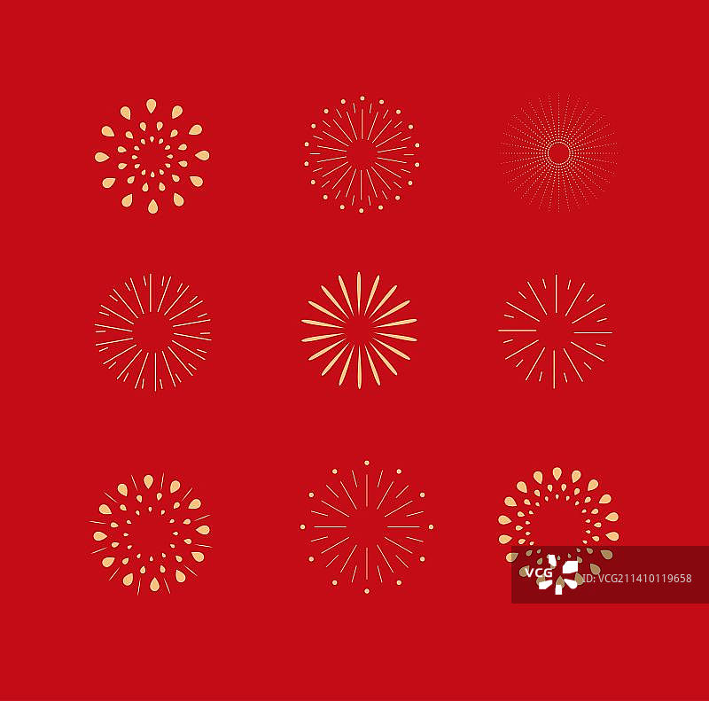 春节除夕过年烟花礼花插画元素图片素材