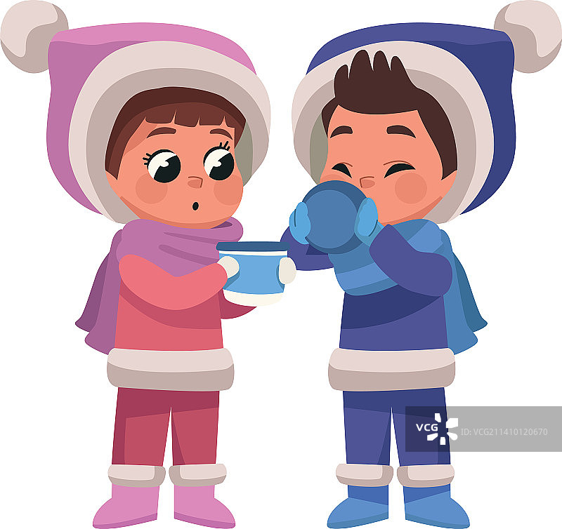 身穿冬季服装的情侣儿童图片素材