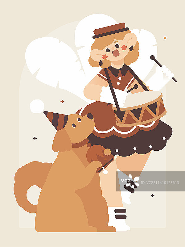 矢量人物插画系列带着狗的女孩图片素材