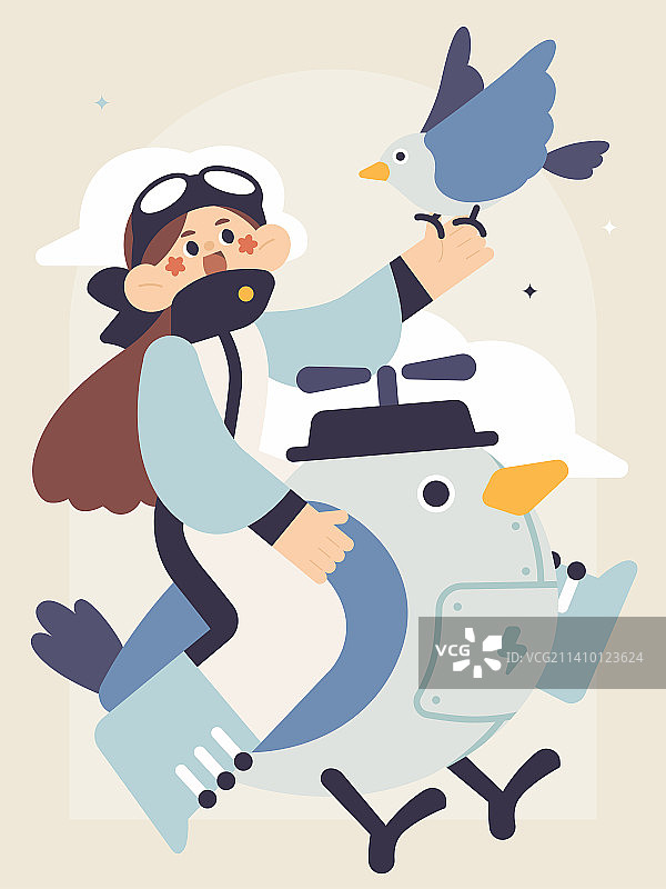 矢量人物插画系列少女与机械鸟图片素材