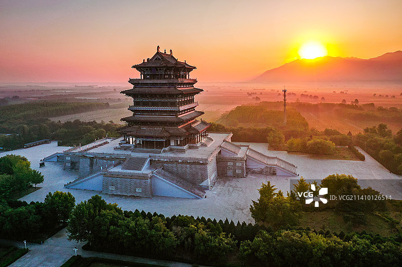 山西运城鹳雀楼晨曦图片素材