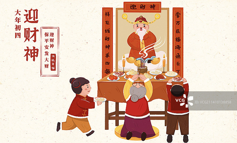 大年初四迎财神年俗海报图片素材