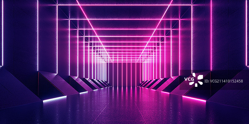 3D抽象霓虹灯几何空间背景图片素材