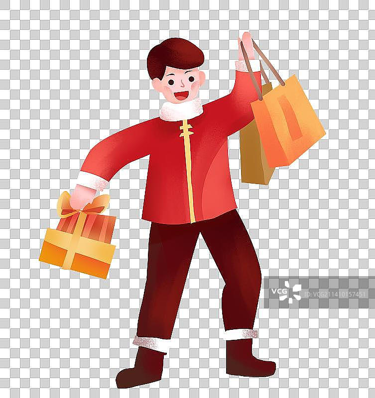 新年春节逛庙会卡通人物元素图片素材