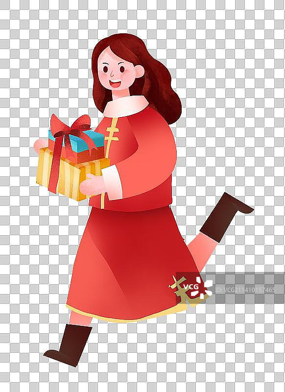 新年春节逛庙会卡通人物元素图片素材