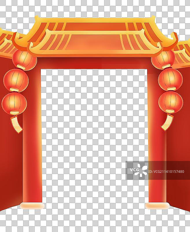 新年春节古建筑插画元素图片素材