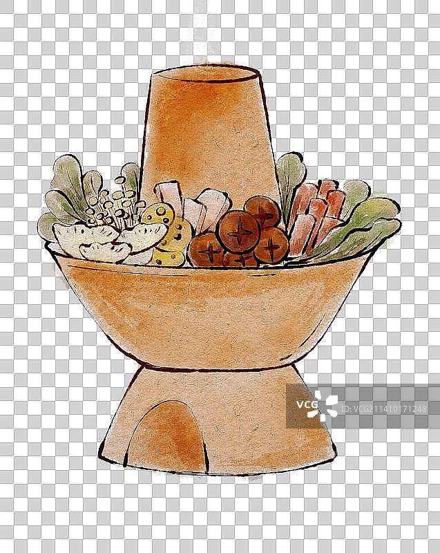 水彩古风火锅美食手绘插画图片素材