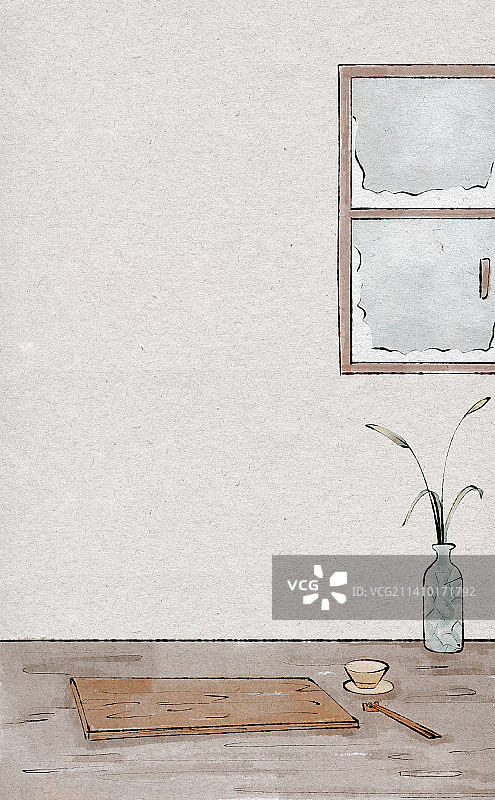 水彩古风冬天室内手绘背景图片素材