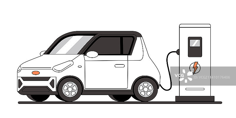 电动汽车充电扁平矢量插画图片素材