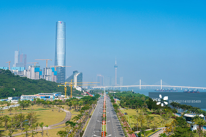 航拍视角下的珠海市湾仔城市风光图片素材