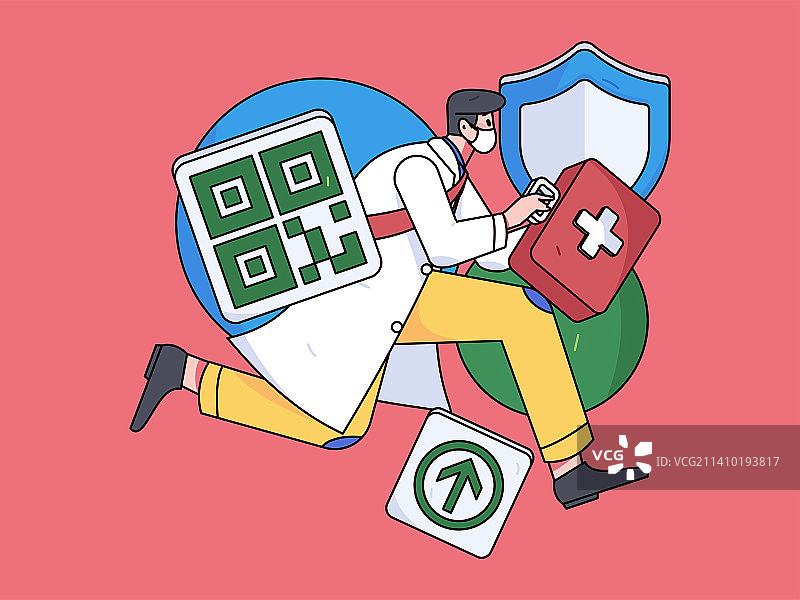 绿码医生防疫抗疫扁平矢量概念运营插画图片素材