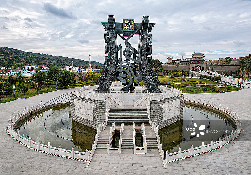 中国甘肃庆阳市庆州古城航拍风光图片素材