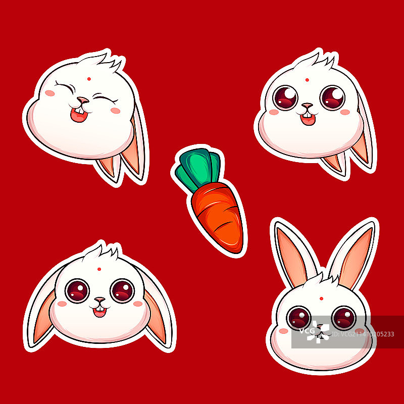可爱的卡通兔子矢量插画元素贴纸图片素材
